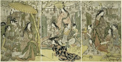 Dzień C F Plan D Hideyoshi wydaje pięć żon oglądających Chery Bosso MS w Higashiyama autorstwa Kitagawa Utamaro
