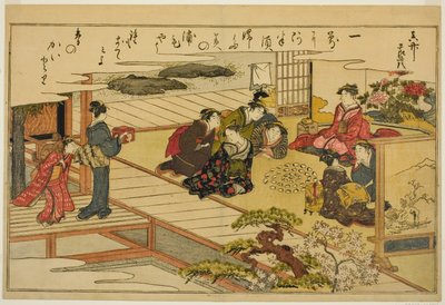 Gra w dopasowywanie muszli, z ilustrowanej książki „Prezenty z odpływu (Shiohi no tsuto)” autorstwa Kitagawa Utamaro