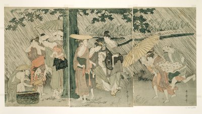 Schronienie przed nagłym deszczem autorstwa Kitagawa Utamaro