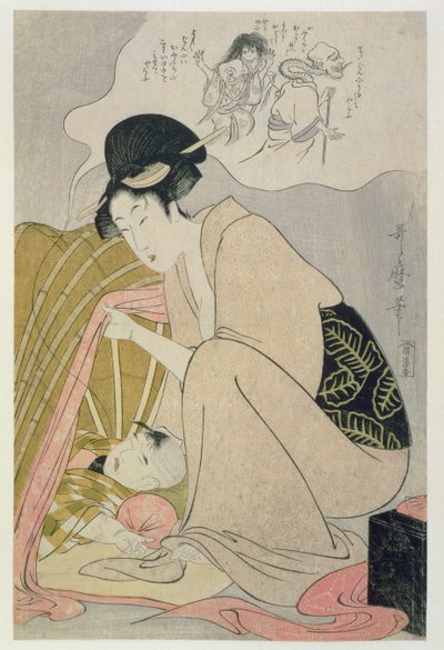 T H Riches 1913. Dziecko mające koszmar, ok. 1801 (odbitka drzeworytowa) autorstwa Kitagawa Utamaro