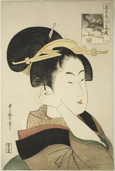 Tatsumi Roko, z serii Znane piękności porównywane do sześciu nieśmiertelnych poetów autorstwa Kitagawa Utamaro