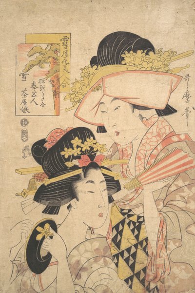 Dziewczyna z herbaciarni i służąca: Śnieg..., koniec XVIII wieku. autorstwa Kitagawa Utamaro