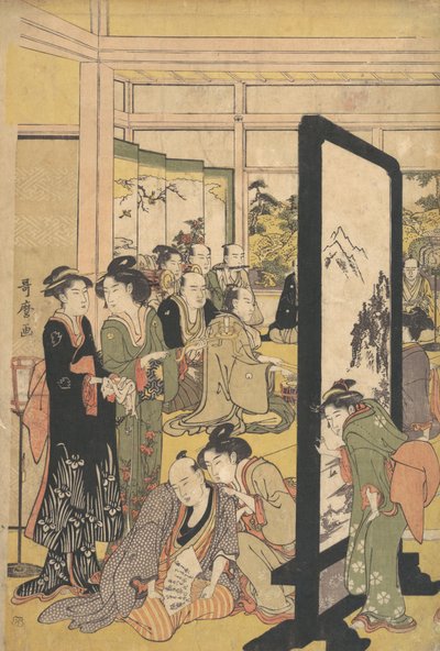 Artysta Kitao Masanobu relaks na przyjęciu, lata 90. XVIII wieku. autorstwa Kitagawa Utamaro
