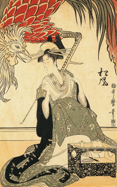 Oiran Matsuzake z fajką, Kitagawa Utamaro, drzeworyt autorstwa Kitagawa Utamaro