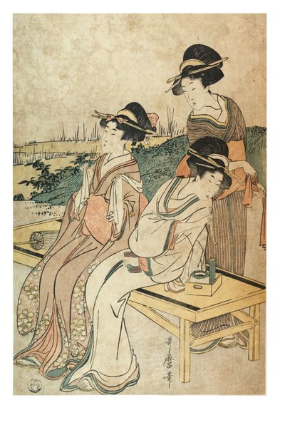 Trzy kobiety w krajobrazie, w czasie wolnym, ok. 1800-1801 (drewnodruk na papierze) autorstwa Kitagawa Utamaro