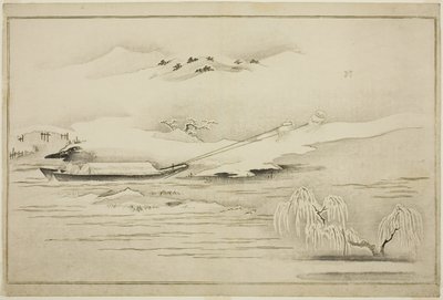 Holowanie barki w śniegu, z albumu The Silver World autorstwa Kitagawa Utamaro