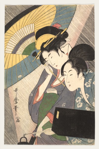 Dwie kobiety pod parasolem, lata 1790 autorstwa Kitagawa Utamaro
