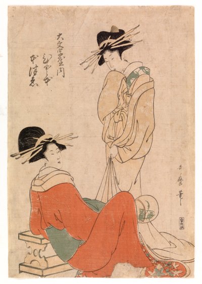 Dwie kurtyzany, ok. 1800-10 r. (kolorowy drzeworyt) autorstwa Kitagawa Utamaro