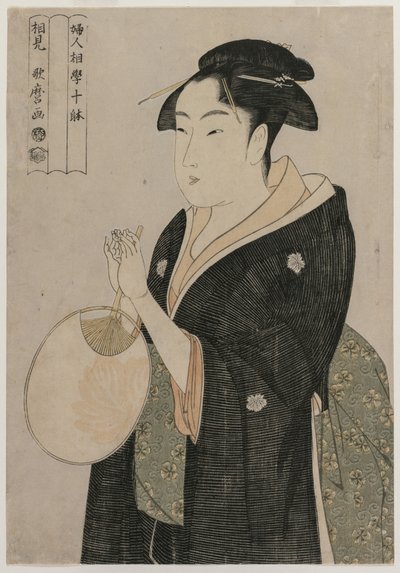 Kobieta trzymająca wachlarz z cyklu Dziesięć aspektów fizjonomii kobiet, ok. 201 1793. autorstwa Kitagawa Utamaro
