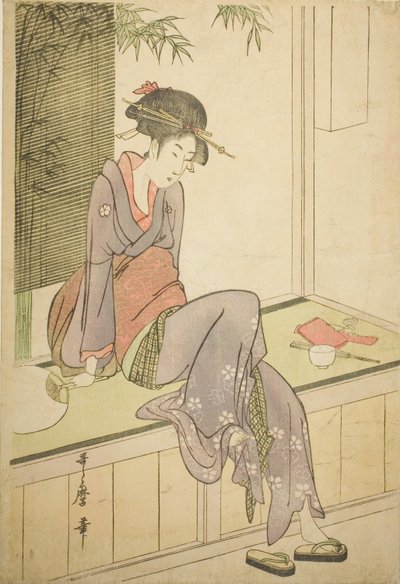 Kobieta siedząca na werandzie autorstwa Kitagawa Utamaro