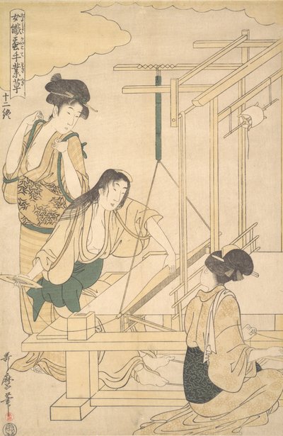 Kobiety Tkające Tkaniny Jedwabne, ca. 1800. autorstwa Kitagawa Utamaro