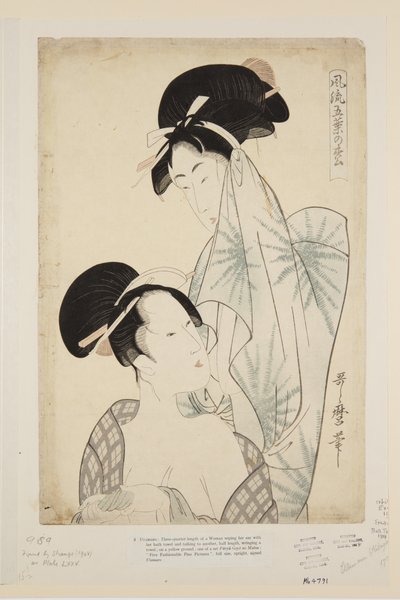 Kobiety po kąpieli (kolorowy drzeworyt) autorstwa Kitagawa Utamaro
