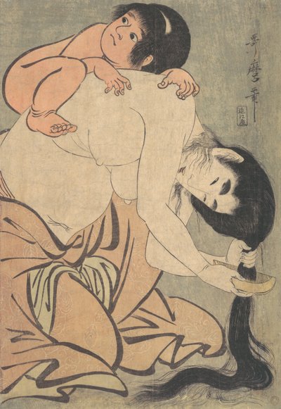 Yamauba Czesająca Włosy i Kintoki, ca. 1801. autorstwa Kitagawa Utamaro