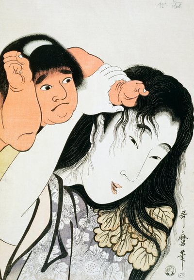 Yamauba i Kintaro, popularne postacie z japońskiego folkloru, grafika ukiyo-e autorstwa Kitagawy Utamaro (1753-1806), drzeworyt, cywilizacja japońska, okres Edo autorstwa Kitagawa Utamaro