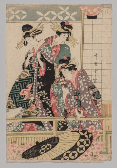 Yoshiwara Kobiety patrzące na ulicę na wiosnę autorstwa Kitagawa Utamaro