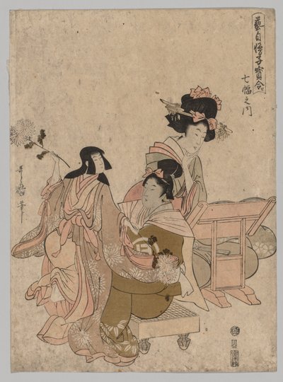 Bunraku Lalkarstwo z cyklu Konkurs cennych dzieci dumnych ze swojej sztuki, wśród siedmiu zwojów autorstwa Kitagawa Utamaro II