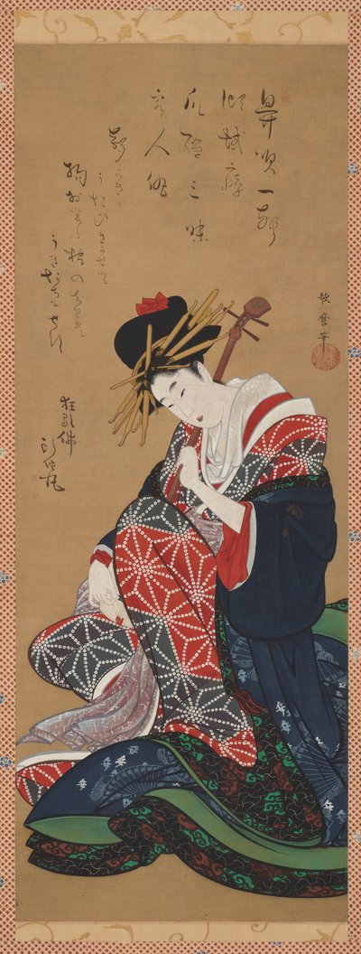 Shamisen Player, okres Edo, koniec XVIII-początek XIX wieku. autorstwa Kitagawa Utamaro II