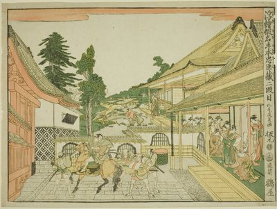 Akt II (Nidanme), z serii „Perspektywiczne obrazy magazynu lojalnych wiernych (Uki-e kanadehon Chushingura)” autorstwa Kitao Masayoshi