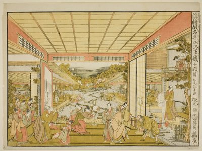 Akt VII (Shichidanme), z serii „Perspektywiczne obrazy magazynu lojalnych wiernych (Uki-e kanadehon Chushingura)” autorstwa Kitao Masayoshi