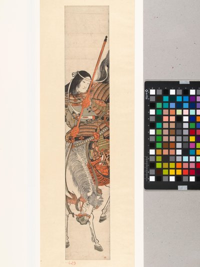 Wojowniczka Tomoe Gozen w zbroi z mieczem na koniu autorstwa Kitao Shigemasa (attributed to)
