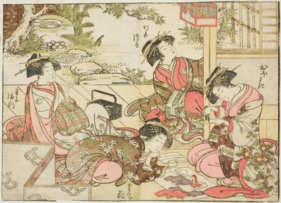 Kurtyzany Otawaraya, z książki „Zwierciadło pięknych kobiet z dzielnic przyjemności (Seiro bijin awase sugata kagami),” tom. 2 autorstwa Kitao Shigemasa