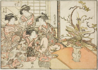 Kurtyzany Yotsumayi, z książki „Zwierciadło pięknych kobiet z dzielnic przyjemności (Seiro bijin awase sugata kagami),” tom. 2 autorstwa Kitao Shigemasa