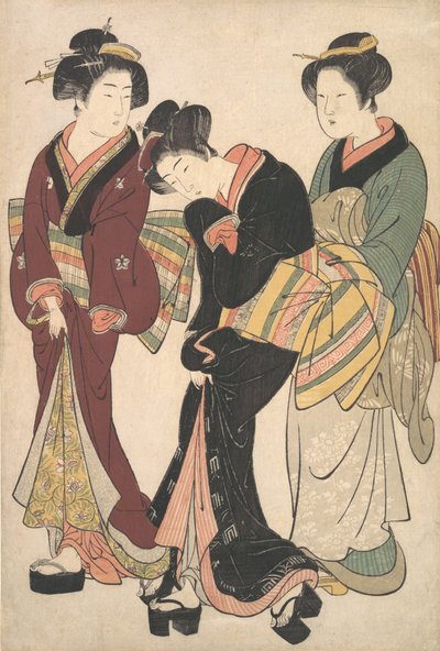 Dwie gejsze i pokojówka, ca. 1790. autorstwa Kitao Shigemasa