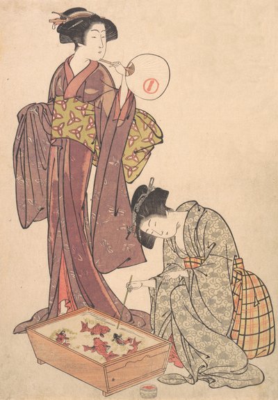 Dwie kobiety karmiące ryby, 1739-1820. autorstwa Kitao Shigemasa