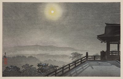 Cool Moon Evening w Kiyomizudo we wschodniej stolicy (T?to Kiyomizud? hiya tsukiyo) (kolorowy drzeworyt) autorstwa Kiyochika Kobayashi