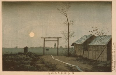 Świątynia Taro Inari na polach ryżowych Asakusa autorstwa Kiyochika Kobayashi