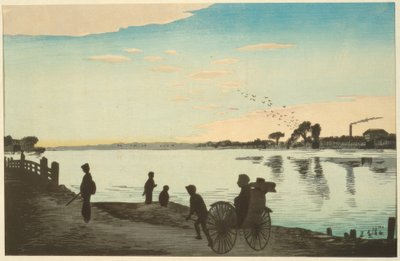 Most Ishihara widziany z brzegów rzeki Sumida autorstwa Kiyochika Kobayashi