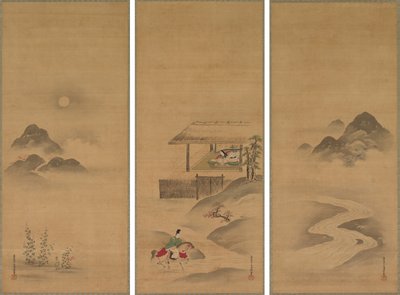 Minamoto no Nakakuni odwiedza Lady Kogō autorstwa Kiyohara Yukinobu