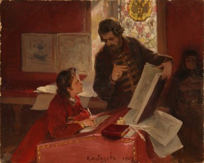 Nikita Zotov uczy młodego Piotra I, 1902 autorstwa Klavdiy Vasilievich Lebedev