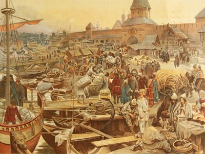 Port w Nowogrodzie, 1907 autorstwa Klavdiy Vasilievich Lebedev