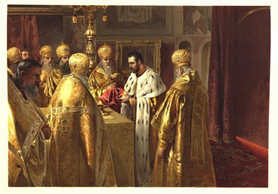Ceremonia koronacyjna Mikołaja II. Eucharystia par Lebedev, Klavdi Vasilyevich (1852-1916) autorstwa Klavdiy Vasilievich Lebedev