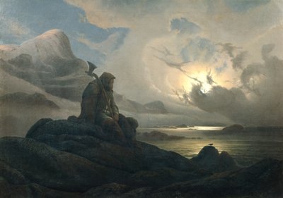 Krajobraz wybrzeża z osobą autorstwa Knud Andreassen Baade