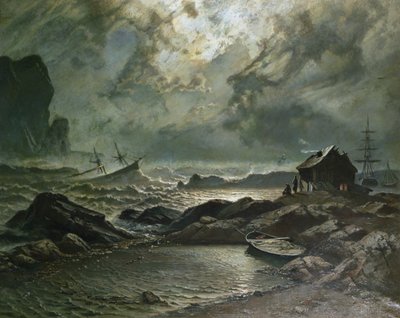 Burza na norweskim wybrzeżu autorstwa Knud Andreassen Baade