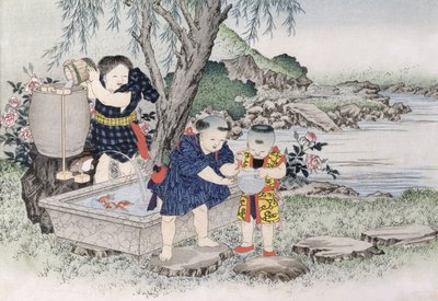 Złota rybka z cyklu „Igrzyska dla dzieci”, 1888 (kolorowy drzeworyt) autorstwa Kobayashi Eitaku
