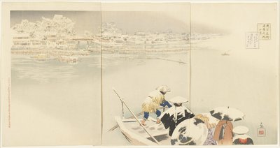 Luty: Wzgórze Matsuchiyanma o zmierzchu w śniegu, marzec 1896 autorstwa Kobayashi Kiyochika