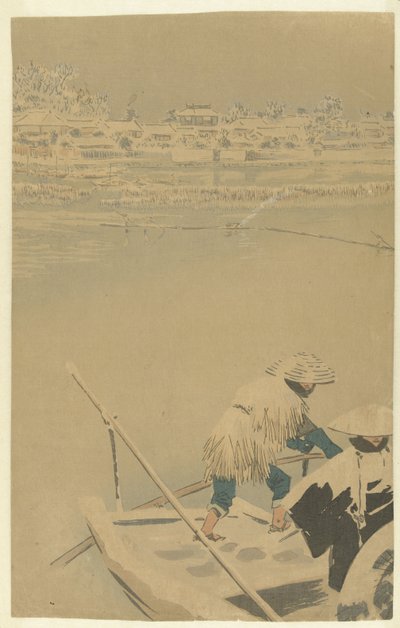 Zmierzch śniegu w Matsuchiyama Nowe twarze w znanych miejscach w Tokio (tytuł serialu) Tokyo meisho shinkei no uchi (tytuł serii) autorstwa Kobayashi Kiyochika