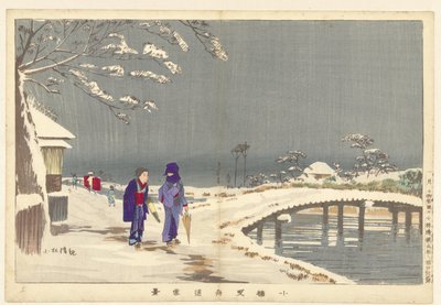 Śnieżny krajobraz w Hikifune w Koume Koume Hikifunedo sekkei (tytuł na obiekcie) autorstwa Kobayashi Kiyochika