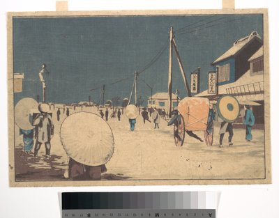 Straßenszene am Stadtrand von Edo an einem Winterabend autorstwa Kobayashi Kiyochika