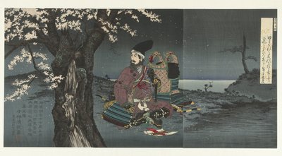 Taira no Tadanori pod wiśnią autorstwa Kobayashi Kiyochika