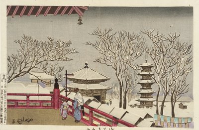 Świątynia Sensōji w śniegu autorstwa Kobayashi Kiyochika