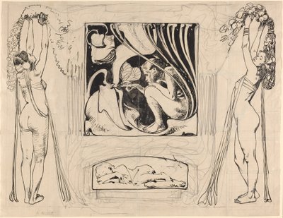 Alegoria lata, w lub po 1896 roku (rysunek piórkiem i tuszem) autorstwa Koloman Moser