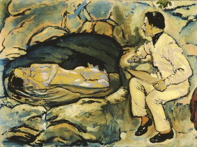 Autoportret, rysunek z syreną w grocie skalnej, 1914. autorstwa Koloman Moser