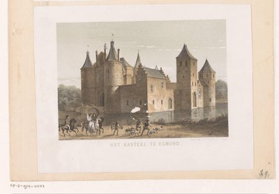 Widok na zamek Egmond Zamek w Egmond (tytuł na obiekcie) autorstwa Koninklijke Nederlandse Steendrukkerij van C.W. Mieling