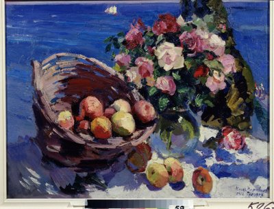 Gurzuf, Ukraina (Gurzuf). Martwa natura z kwiatów i owoców nad morzem Obraz Konstantina Aleksiejewicza Korowina (Constantin Korovin) (1861-1939), olej na płótnie autorstwa Konstantin Alekseevich Korovin