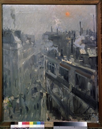 Paryż (Francja) (Paryż). Widok na fasady bulwaru Montmartre, jesienny poranek. Obraz Konstantina Aleksiejewicza Korovina (Constantin Korovin) (1861-1939), olej na płótnie autorstwa Konstantin Alekseevich Korovin