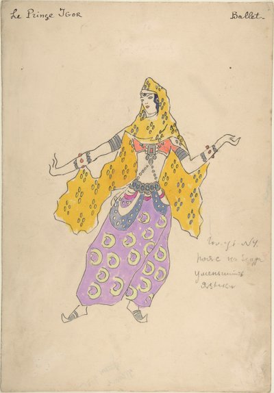 Połowiecka dziewczyna. Projekt kostiumu do opery Książę Igor A. Borodina, 1909 autorstwa Konstantin Alekseevich Korovin